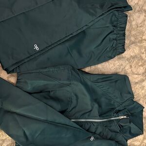 Alo Dark Teal athleisure jacket and pants set